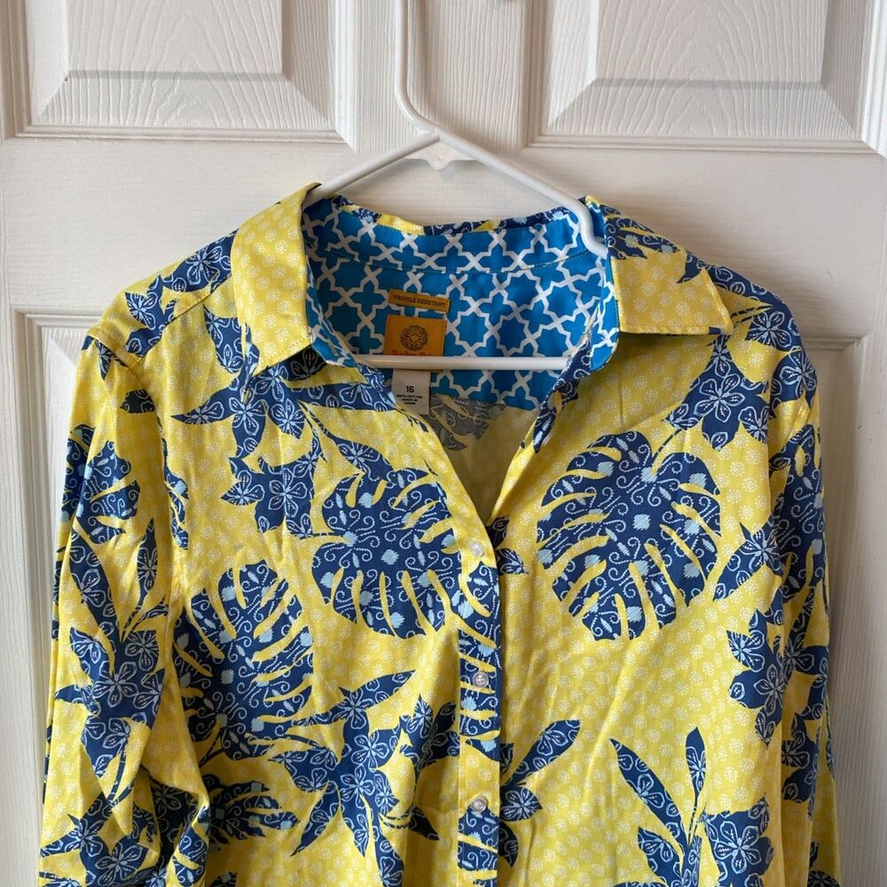 Ruby Rd. Women’s Size 16 Button Up Shirt Long Sleeve Yellow Colorful - Picture 3 of 10